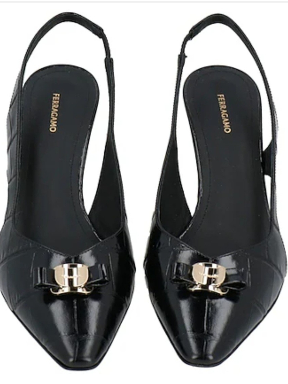 NIB Ferragamo Zarula Black Croc-Embossed Leather Slingback Pumps Size 9.5